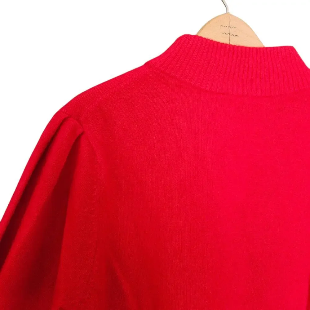NWT Women's Ann Taylor Red Cashmere Mock Turtleneck Sweater Balloon Sleeves XL